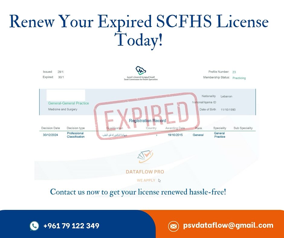 SCFHS client proof: Renewal 0001